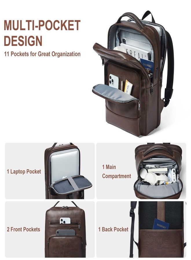 Shrrie Leather Laptop Backpack for Men and Women,16 Inch Computer Backpack,28 L Expandable Travel Backpack for Work Business, Coffee - Image 4