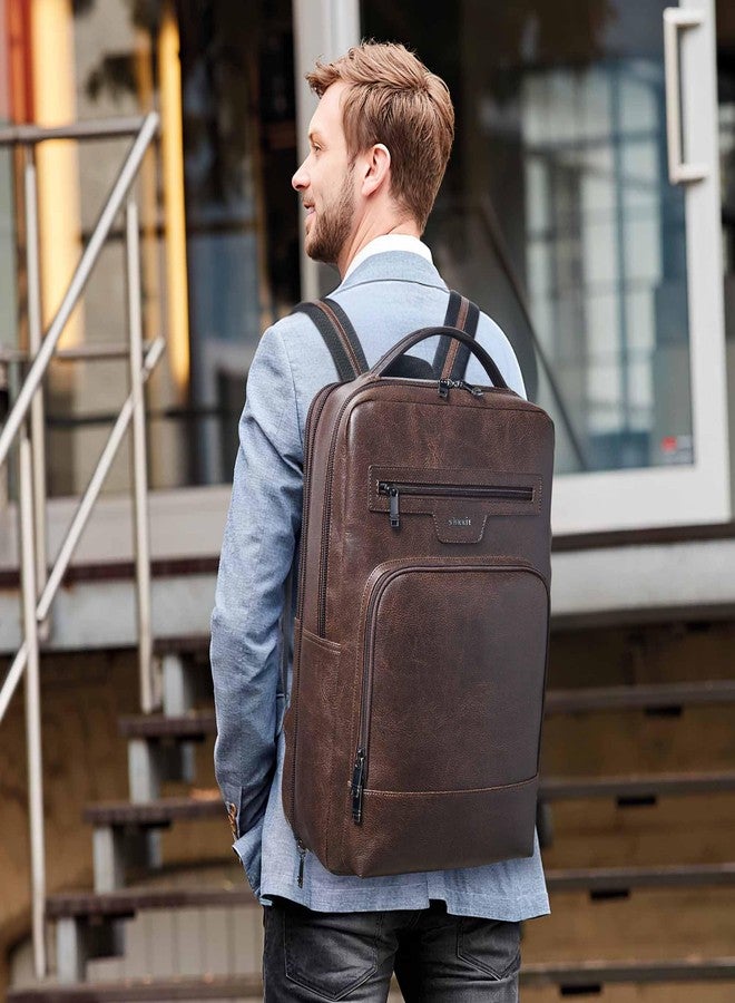 Shrrie Leather Laptop Backpack for Men and Women,16 Inch Computer Backpack,28 L Expandable Travel Backpack for Work Business, Coffee - Image 2