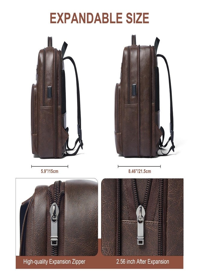 Shrrie Leather Laptop Backpack for Men and Women,16 Inch Computer Backpack,28 L Expandable Travel Backpack for Work Business, Coffee - Image 3