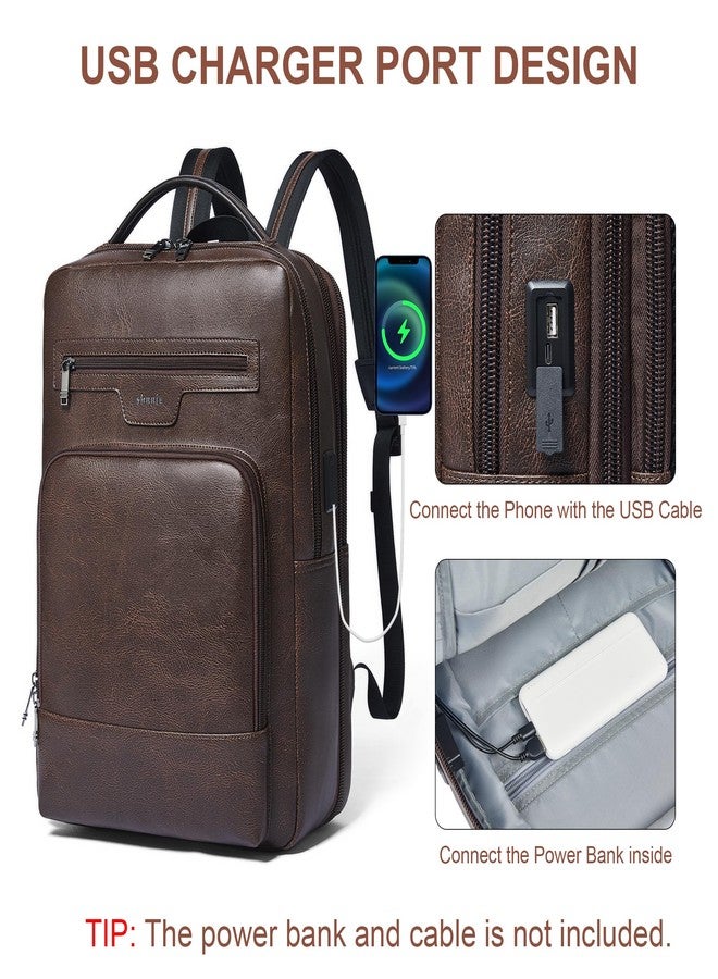 Shrrie Leather Laptop Backpack for Men and Women,16 Inch Computer Backpack,28 L Expandable Travel Backpack for Work Business, Coffee - Image 5