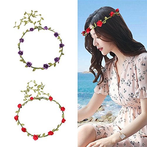 Rocutus 10pcs Bohemian Flower Crown Floral Wreath Garland Headbands for Women (10 Pieces) - Image 2