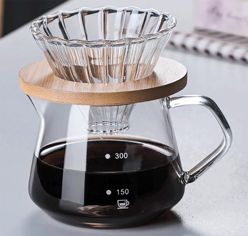COFISUKI COFISUKI Pour Over Coffee Maker  10 OZ 300ML Glass Carafe Coffee Server with Glass Coffee DripperFilter Drip Coffee Maker Set for Home or Office 12 Cups