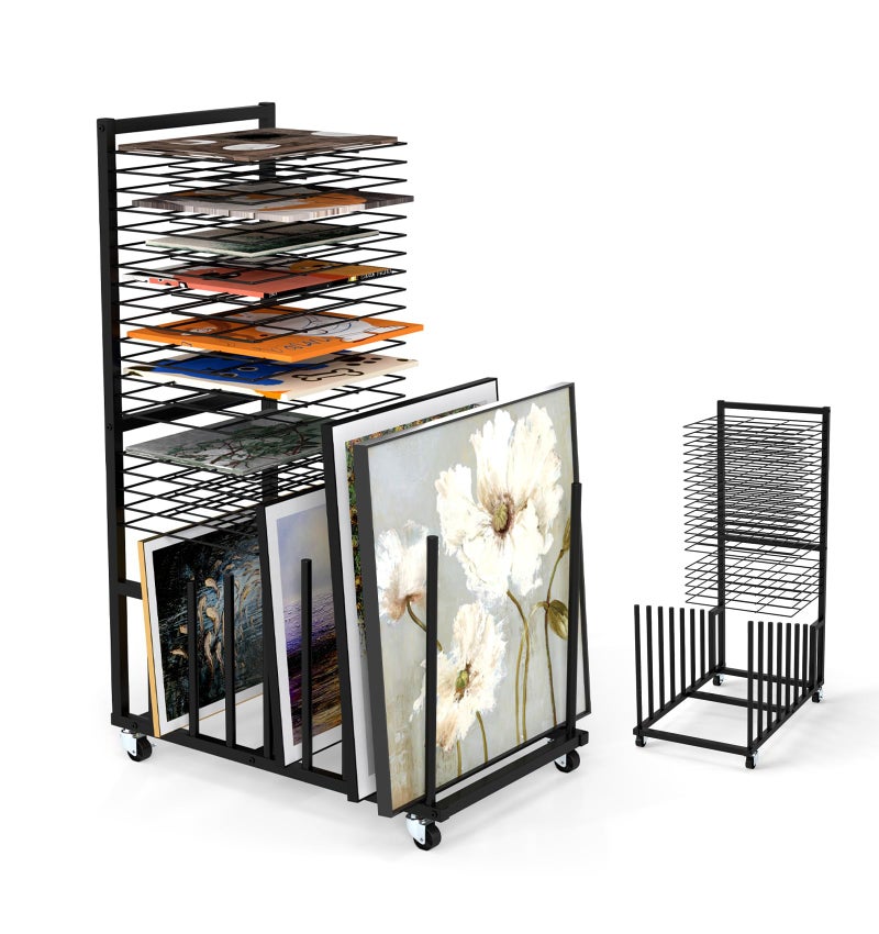 Suuiwau Art Drying Rack with 20 Removable Shelves & 7 Slots, Metal Art Storage Rack for Canvas Painting Drawing Board Storage with Lockable Wheels for Classrooms, Art Studio - Image 1