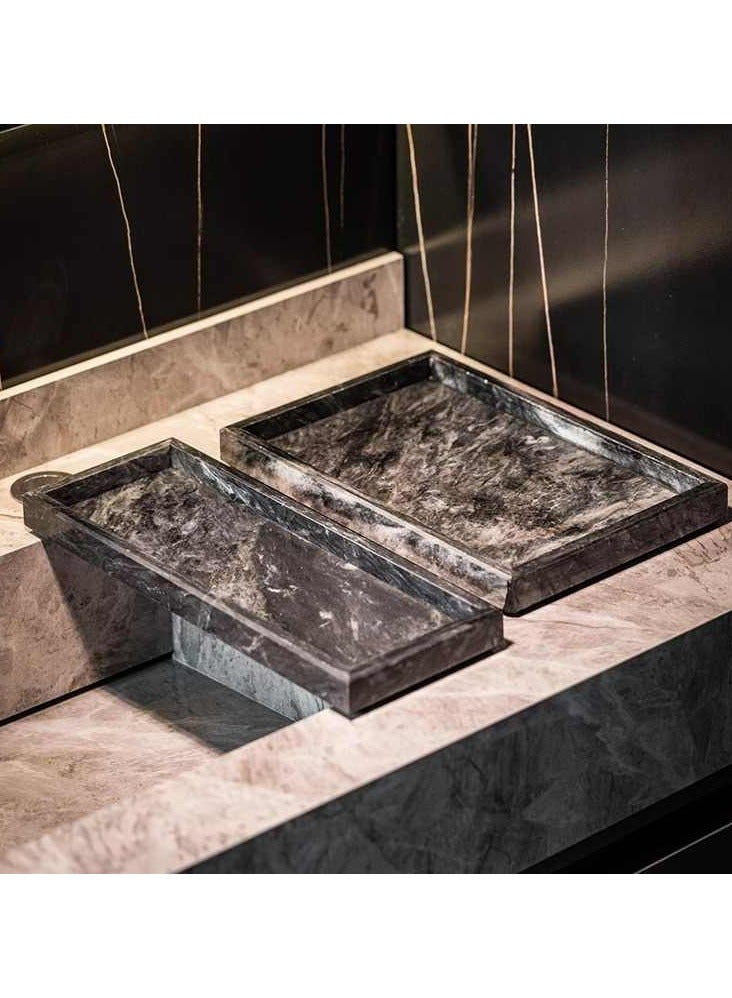 JiFENG Natural Marble Vanity Tray, Dresser Organizer Tray, Bathroom Tray, Home Decor,Multipurpose Tray (Black) - 30 x 13 CM - Image 5