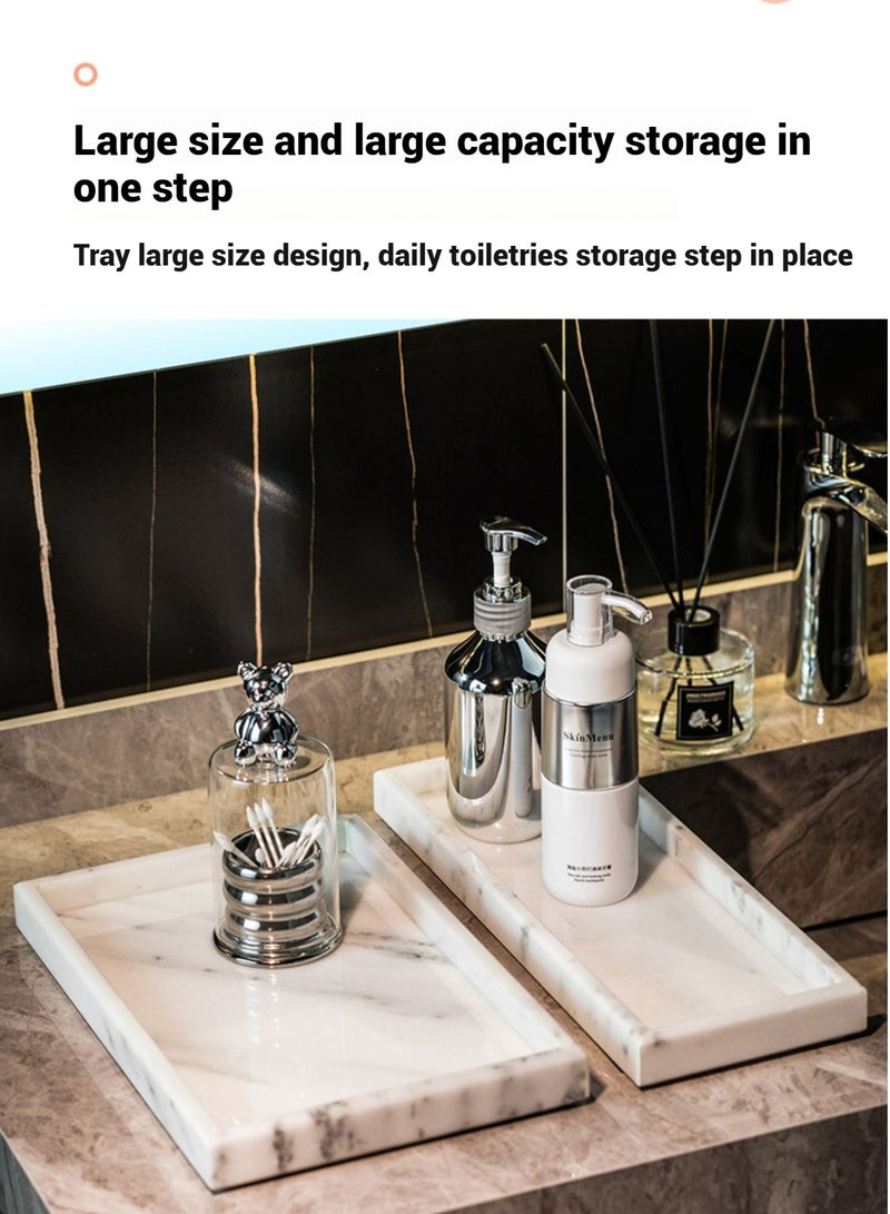 JiFENG Natural Marble Vanity Tray, Dresser Organizer Tray, Bathroom Tray, Home Decor,Multipurpose Tray (Black) - 30 x 13 CM - Image 4