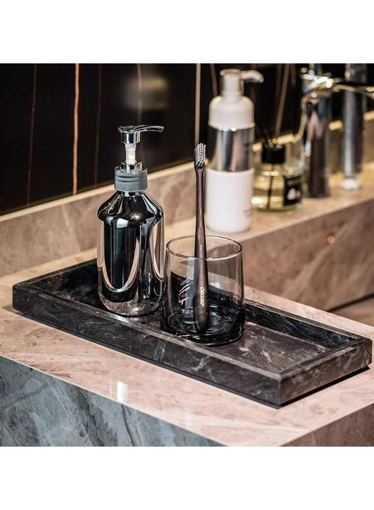 JiFENG Natural Marble Vanity Tray, Dresser Organizer Tray, Bathroom Tray, Home Decor,Multipurpose Tray (Black) - 30 x 13 CM - Image 1