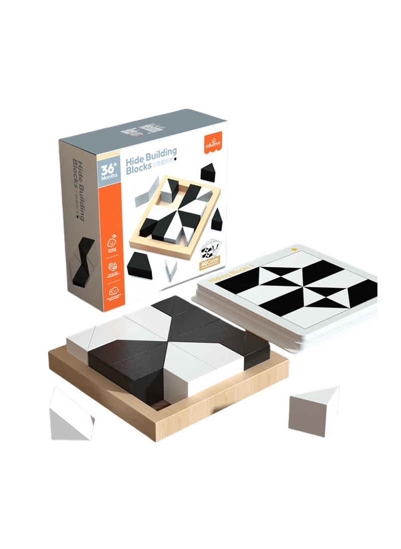 Generic The puzzle toy with hidden pieces for children is an educational game that enhances logical thinking and spatial thinking. It is a tabletop game for children, featuring black and white cards, visual toys for babies, coordination skills development, and intellectual stimulation. It is suitable for children aged 0 to 8 years old and can be a birthday gift. It offers multiple game challenges with building blocks.  - Image 1