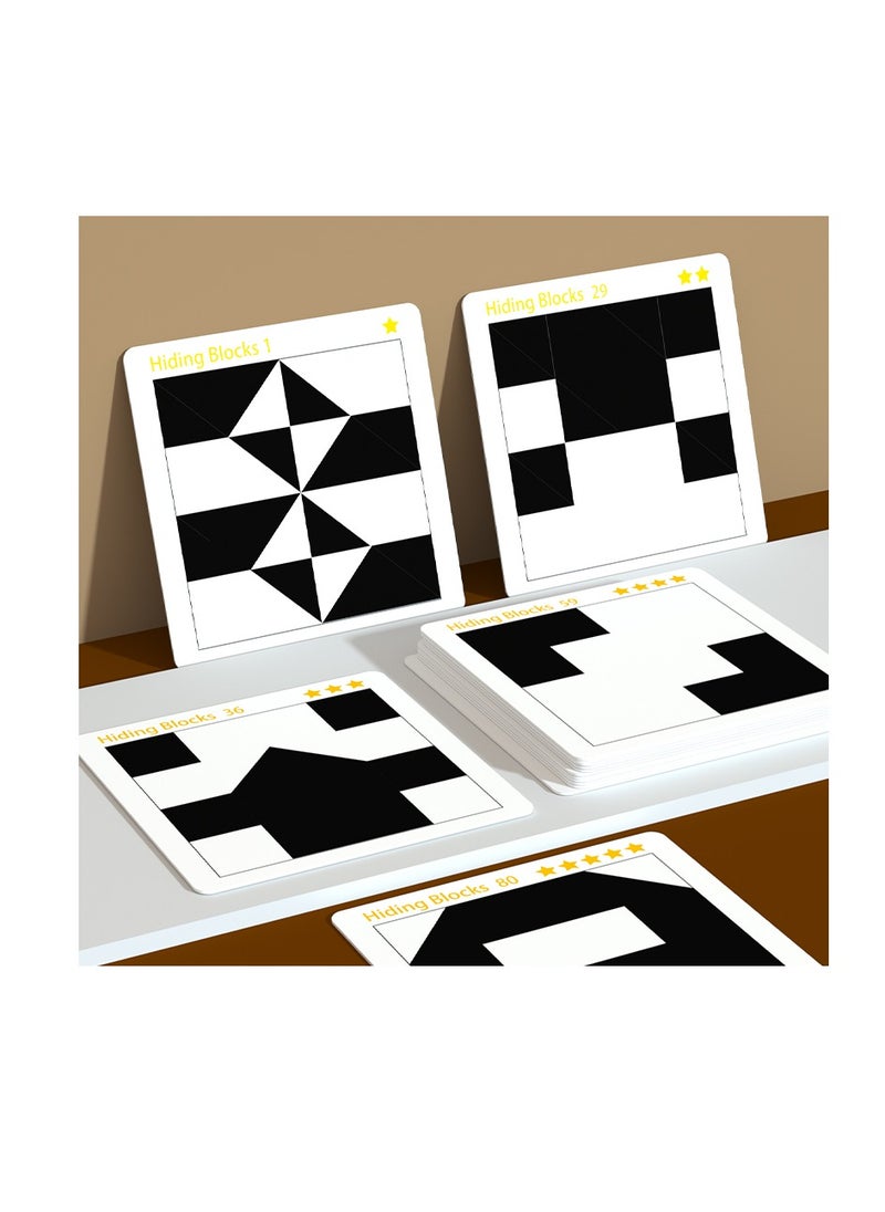 Generic The puzzle toy with hidden pieces for children is an educational game that enhances logical thinking and spatial thinking. It is a tabletop game for children, featuring black and white cards, visual toys for babies, coordination skills development, and intellectual stimulation. It is suitable for children aged 0 to 8 years old and can be a birthday gift. It offers multiple game challenges with building blocks.  - Image 3