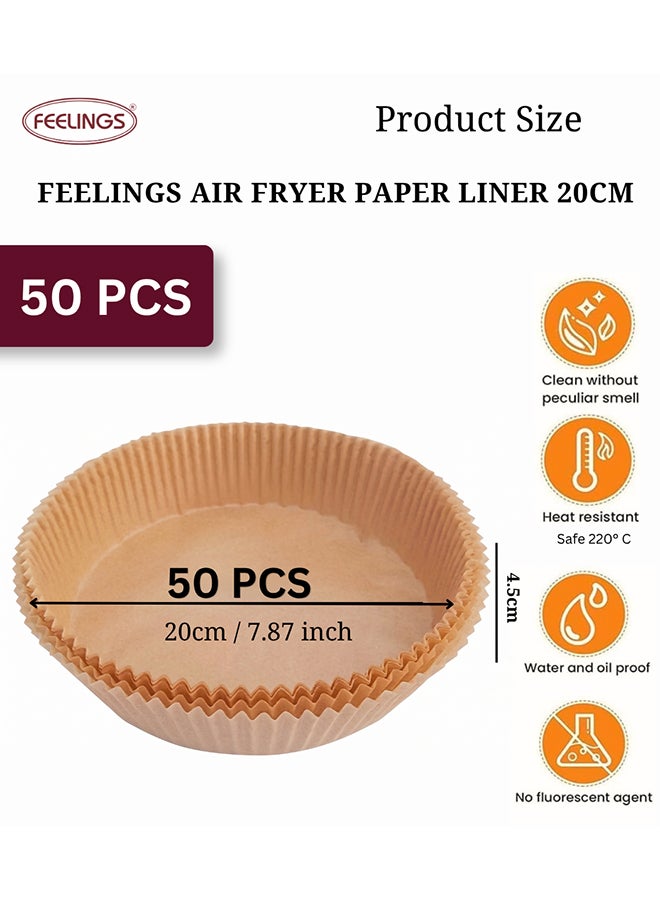 Feelings Round Air Fryer Paper Liners, 20cm, Pack of 50 – Non-Stick Grease-Proof Disposable Parchment Sheets for Air Fryers, Steamers & Baking, Easy-Cleanup Kitchen Liners, Beige - Image 3
