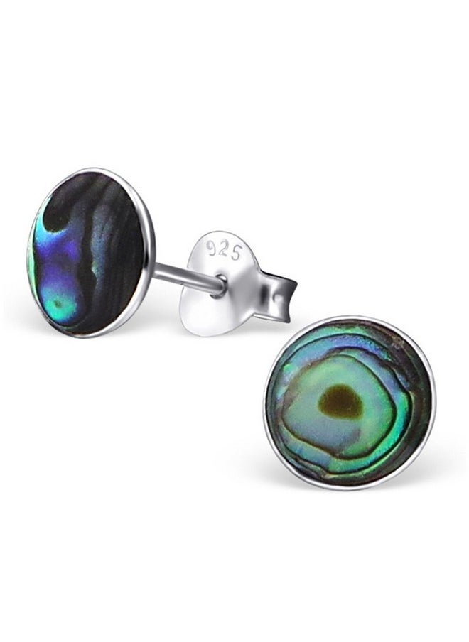 PTN Silver Jewelry Abalone Shell Stud Earrings Round Shape Sterling Silver 925 (E21870) (6Mm Abalone(21870)) 