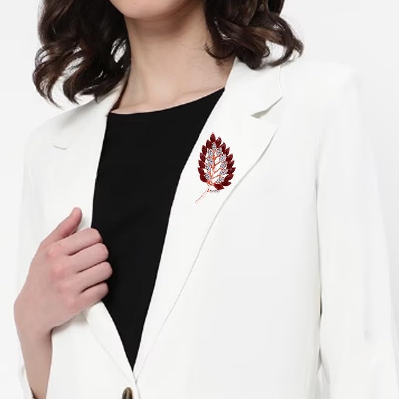 Mahi Rose Gold Plated Studed Crystals Leaf Shaped Brooch/Saree Pin Clothing Accessories for Women (PABP1101153PR) - Image 2