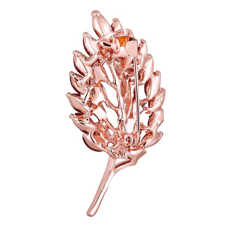 Mahi Rose Gold Plated Studed Crystals Leaf Shaped Brooch/Saree Pin Clothing Accessories for Women (PABP1101153PR) - Image 3