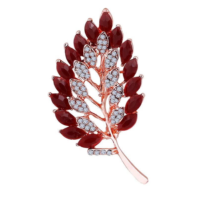Mahi Rose Gold Plated Studed Crystals Leaf Shaped Brooch/Saree Pin Clothing Accessories for Women (PABP1101153PR) - Image 1