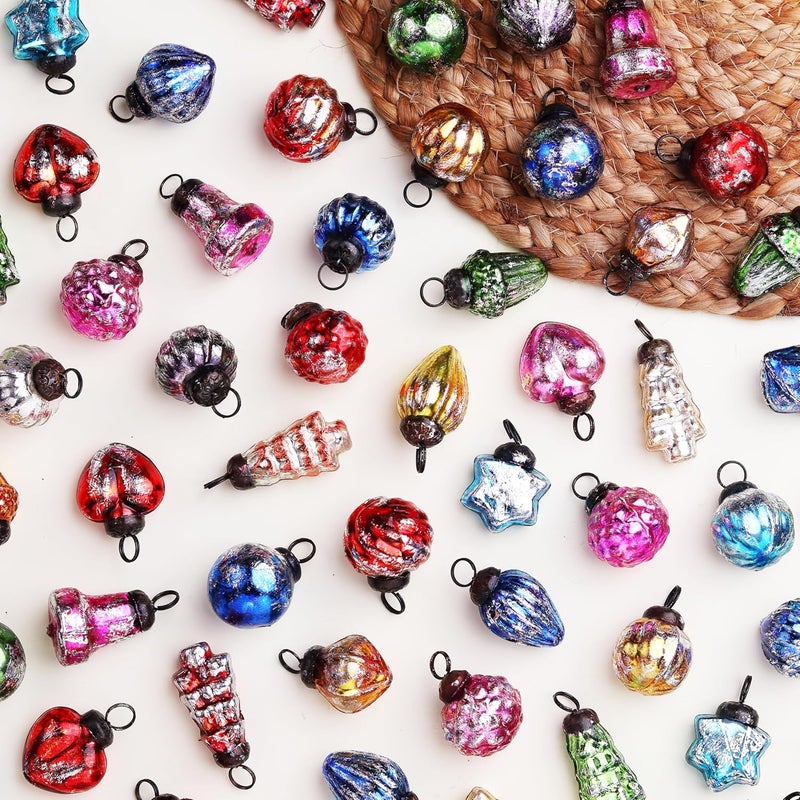 Indian-Shelf 300 Piece Glass Retro Multicolor Christmas Ornaments Decorative Mercury Mini Vintage Bulk Hanging Ornament for Halloween Christmas Tree New Year Valentine Day Holidays Event Wedding Party Decor  - Image 1