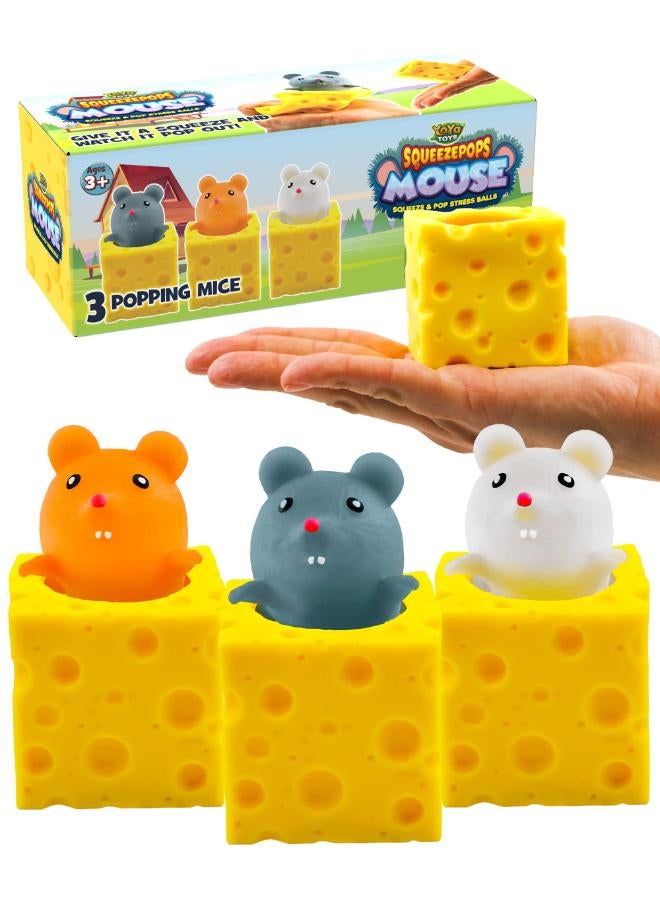 Yoya Toys Squeezepops Mouse in Cheese Squishy - Squeeze Fidget Toy, Mouse Pop Up Fidget Toy - Stress Relief Plush, Squeeze Cheese - Autism/ADHD Sensory Cheese Wedge Toy - Set of 3 Popping Mice Toy