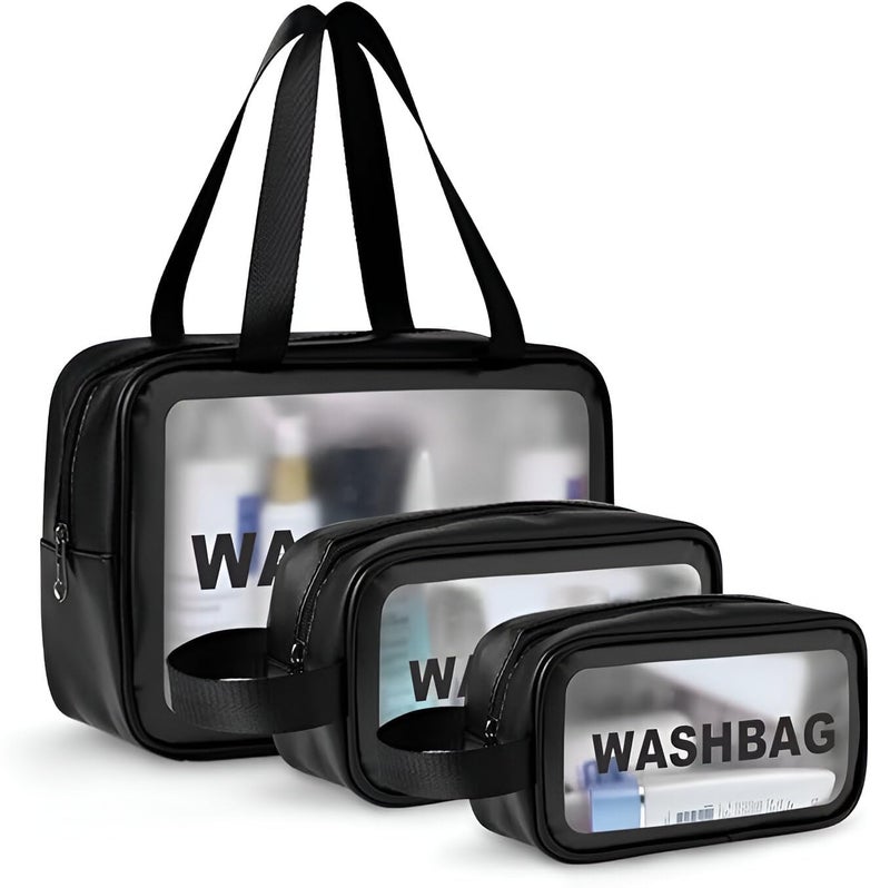 stylebites 3-Piece Transparent Makeup Bag Set | Clear Cosmetic Organizer Pouches (Large/Medium/Small) | Waterproof Travel Toiletry Bags for Skincare & Beauty Essentials (Black) - Image 1