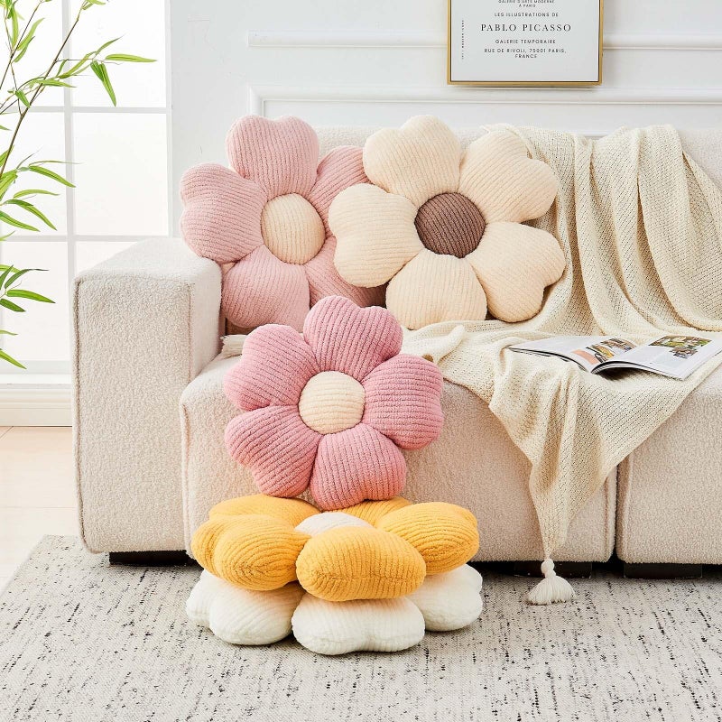 Kcvvcr Flower Throw Pillow, Cute Flower Shaped Pillow Decorative Throw Pillow for Bed Couch, Soft Daisy Pillows Floor Seating Cushion Cushions (14.9 Inch Pink) - Image 4