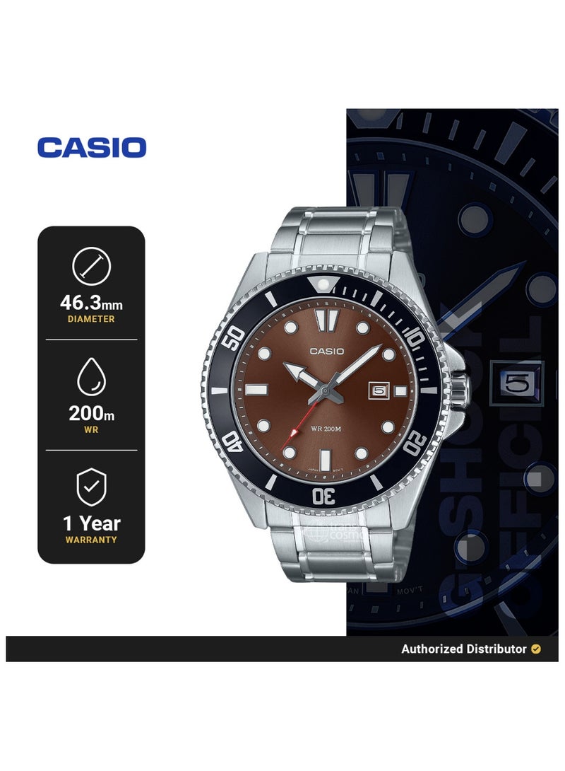 CASIO Men's Brown Dial Stainless Steel Diver Watch MDV-107D-5AVDF - Image 3