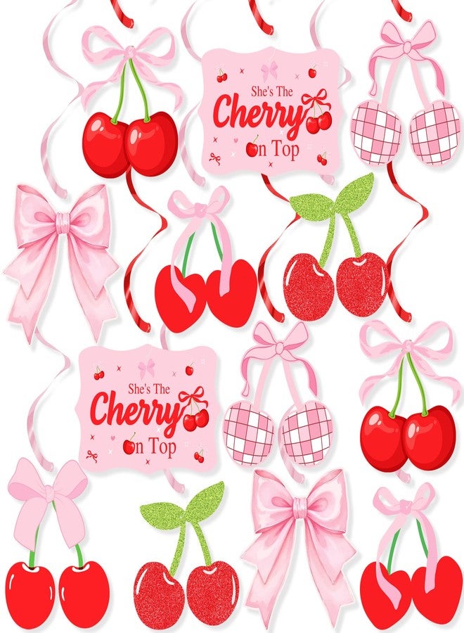 K KUMEED Cherry Party Decorations,She's The Cherry On Top Theme Hanging Swirl,Cute Summer Red and Pink Cherries Foil Swirls Ceiling for Birthday Baby Shower Wedding Bridal Shower Girls - Image 1
