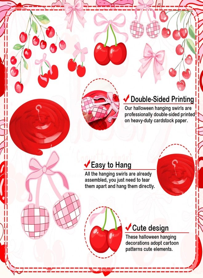 K KUMEED Cherry Party Decorations,She's The Cherry On Top Theme Hanging Swirl,Cute Summer Red and Pink Cherries Foil Swirls Ceiling for Birthday Baby Shower Wedding Bridal Shower Girls - Image 3