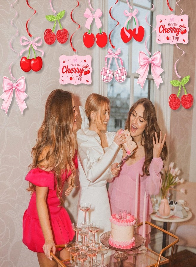 K KUMEED Cherry Party Decorations,She's The Cherry On Top Theme Hanging Swirl,Cute Summer Red and Pink Cherries Foil Swirls Ceiling for Birthday Baby Shower Wedding Bridal Shower Girls - Image 5