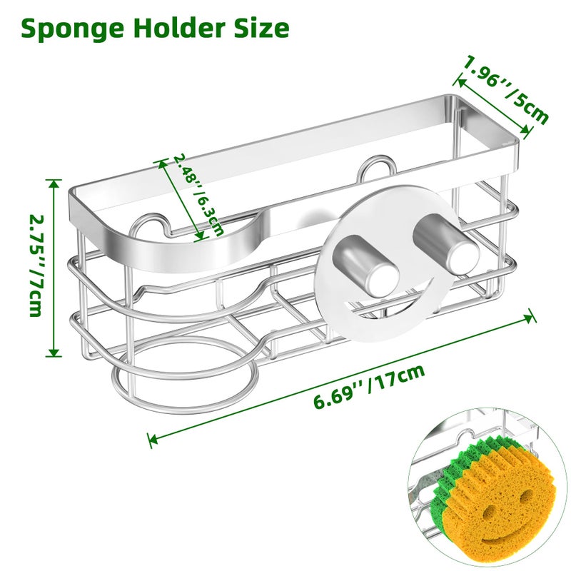 Cisily Smiley Sponge Holder for Kitchen Sink Caddy, Stainless Steel Movable Brush Holder Dish Cloth Hanger, Suction Cup Sink Caddy Organizer Scrubber Accessories (Silver) - Image 2