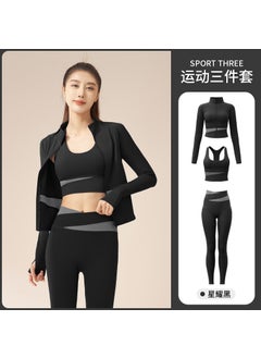 Color Block Yoga Suit Slimming Fitness Set Xingyao Black Three-Piece Set (Jacket + Pants + Bra)