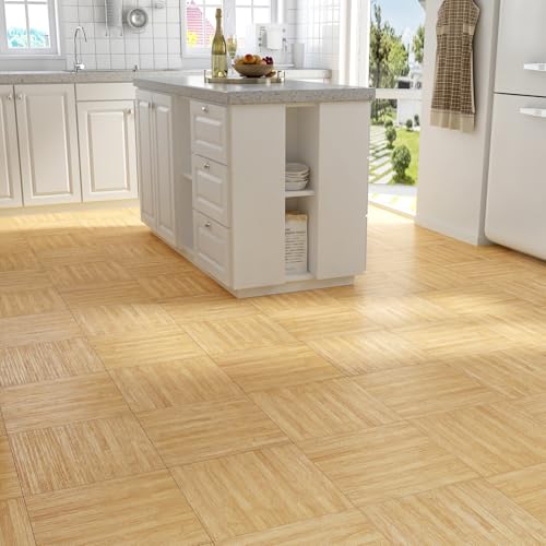 Livelynine Peel and Stick Floor Tile Wood Look Bamboo Flooring Tiles Waterproof Sheet Vinyl Flooring 12x12 4Sheets Natural Wood Laminate Flooring Renter Friendly Floor Stickers Sticky Bathroom Tiles - Image 3