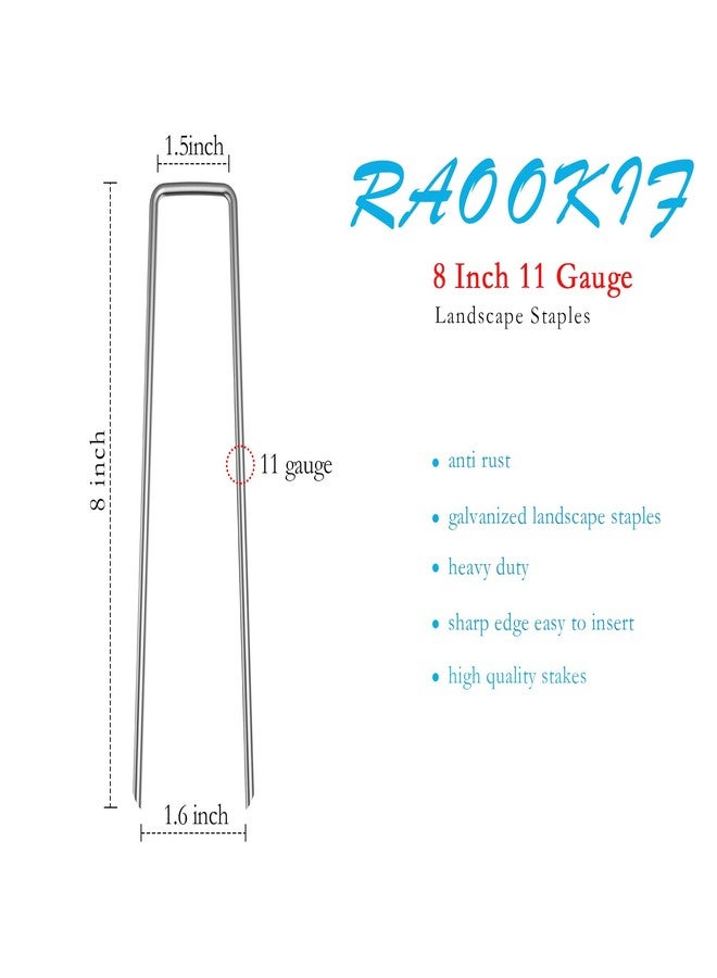 RAOOKIF 8 Inch Galvanized Garden Landscape Staples Stakes, 20/50/100/200Pcs Garden Metal Stakes, 11 Gauge Heavy Duty Ground Stakes for Decoration, Fence Stakes Lawn Stake, Fabric Pins (20, 8 Inch) - Image 2