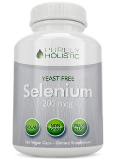 Purely Holistic Selenium 200mcg - 365 Vegan Capsules not Tablets - Pure & Yeast Free L-Selenomethionine for Improved Absorption - Thyroid, Heart, and Immune System Support - Antioxidant Trace Mineral - Made in USA  - Image 1
