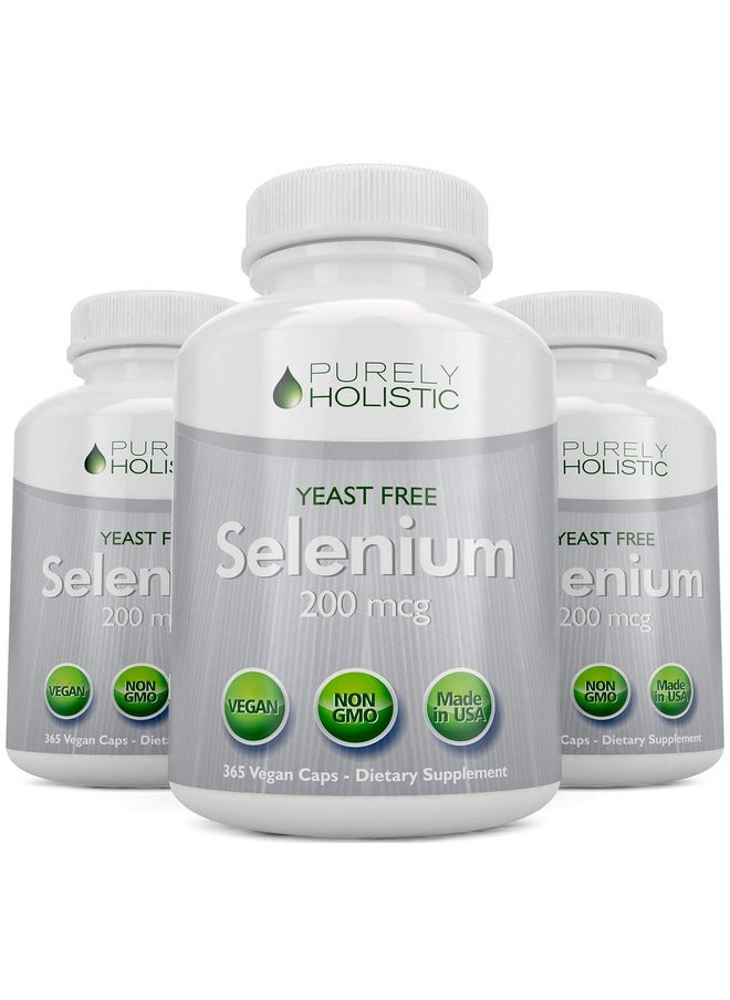 Purely Holistic - Selenium 200mcg - 365 Vegan Capsules not Tablets - Pure & Yeast Free L-Selenomethionine for Improved Absorption - Thyroid, Heart, and Immune System Support - Antioxidant Trace Mineral - Made in USA - Image 1
