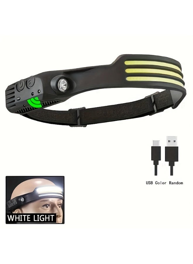 Anfan IP44 Waterproof Rechargeable COB LED Headlamp, 3 Light Strips Ultra Bright Multi-Purpose Headlight, 1 Pack Lithium Battery with USB Charging Cable - Image 1