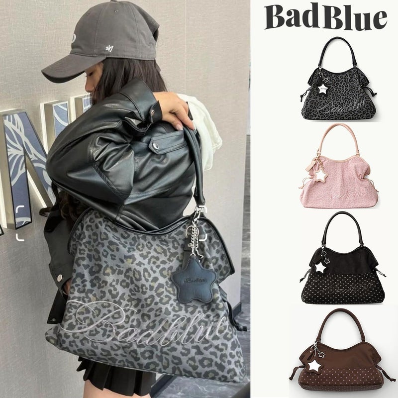 BadBlue Korean Niche Leopard Polka Dot Star Embroidered Large Tote Handbag - Image 1