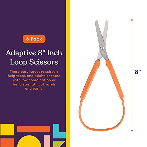 Special Supplies Loop Scissors for Teens and Adults 8 Inches (6-Pack) Colorful Looped, Adaptive Design, Right and Lefty Support, Small, Easy-Open Squeeze Handles, Supports Elderly and Special Needs - Image 5