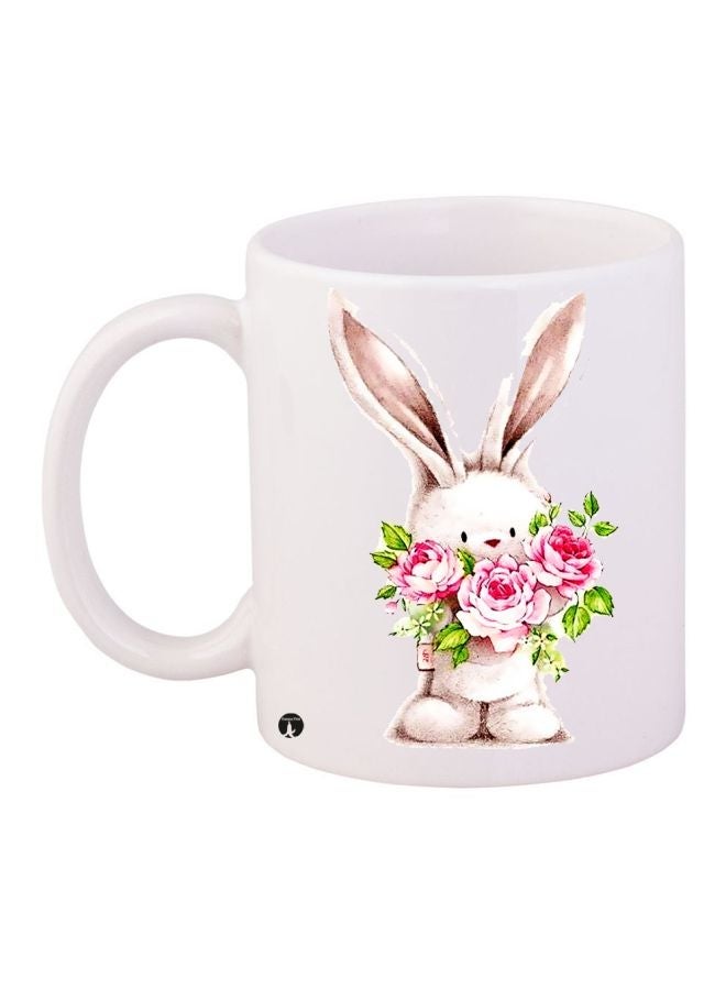 RYN Rabbit Printed Coffee Mug White/Pink/Green 11ounce