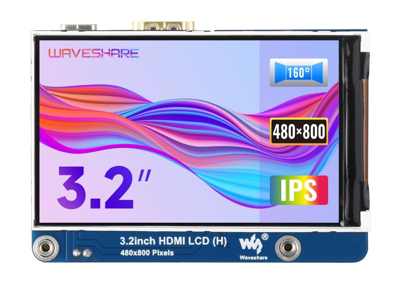 Waveshare waveshare 3.2inch HDMI IPS LCD Display Compatible with Raspberry Pi 4B/3B+/3A+/2B/B+/A+/Zero/Zero W/WH/Zero 2W CM3+/4 Series Boards 480×800 Resolution No Touch Supports Jerson Nano/Windows - Image 1