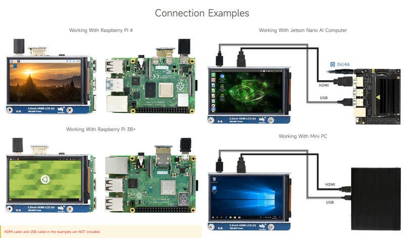Waveshare waveshare 3.2inch HDMI IPS LCD Display Compatible with Raspberry Pi 4B/3B+/3A+/2B/B+/A+/Zero/Zero W/WH/Zero 2W CM3+/4 Series Boards 480×800 Resolution No Touch Supports Jerson Nano/Windows - Image 5