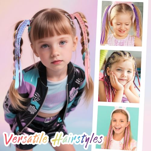 CoolShef Hair Accessories for Girls Kids – Fancy Hair Bands with Rubber Bands, Braided Ponytail Extensions for Children, Cute Girls Hair Accessories Set for Dress Up or Party - 6Pcs - Image 4