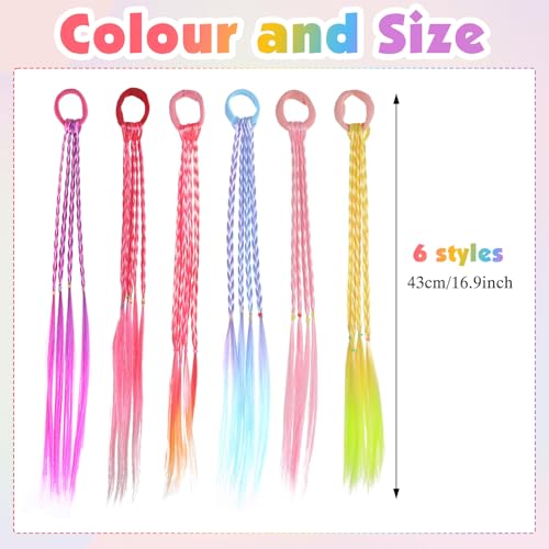 CoolShef Hair Accessories for Girls Kids – Fancy Hair Bands with Rubber Bands, Braided Ponytail Extensions for Children, Cute Girls Hair Accessories Set for Dress Up or Party - 6Pcs - Image 5