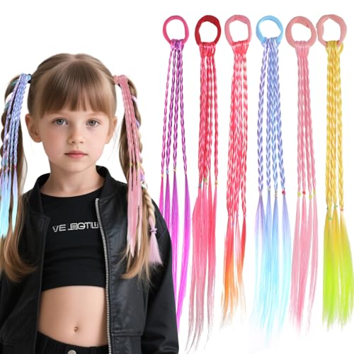 CoolShef Hair Accessories for Girls Kids – Fancy Hair Bands with Rubber Bands, Braided Ponytail Extensions for Children, Cute Girls Hair Accessories Set for Dress Up or Party - 6Pcs - Image 1