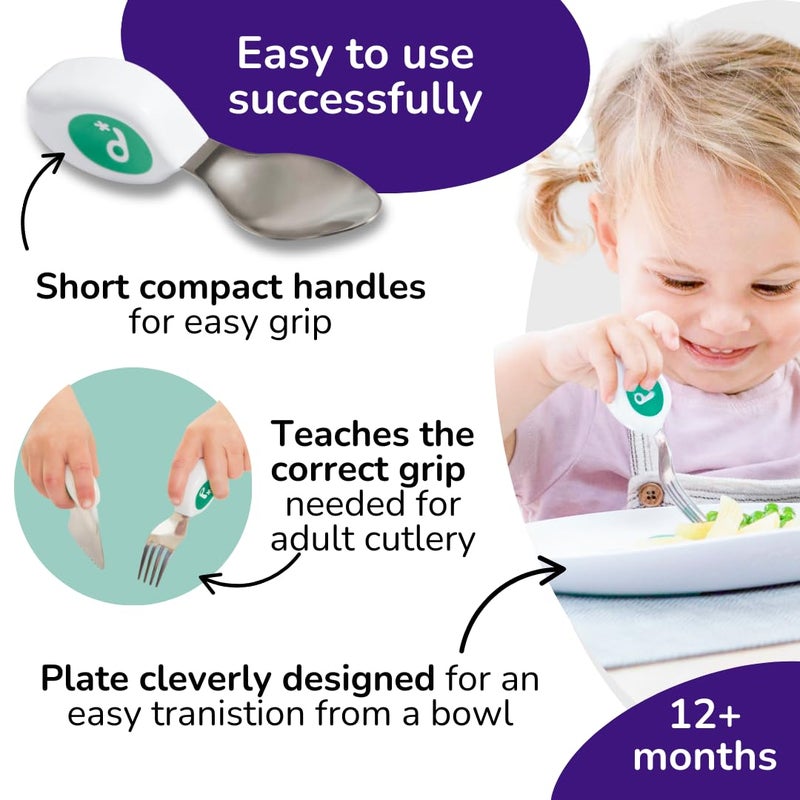 doddl Toddler Utensils, Ergonomic Fork and Spoon Set for Self Feeding, Stainless Steel Silverware for 1-3 Year Olds, BPA Free, Dishwasher Safe (Aqua) - Image 4