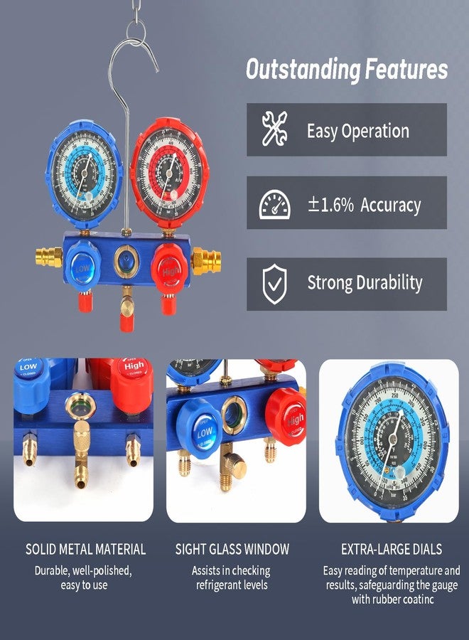 PB Motor Tech BMT PB Motor Tech 3 Way AC Manifold Gauge Set for R134A, R410A, R22, R404A Refrigerants, with Quick Couplers, 410 Adapter, Puncturing Can Tap, Valve Core Tool. Perfect for Air Conditioning Maintenance - Image 3