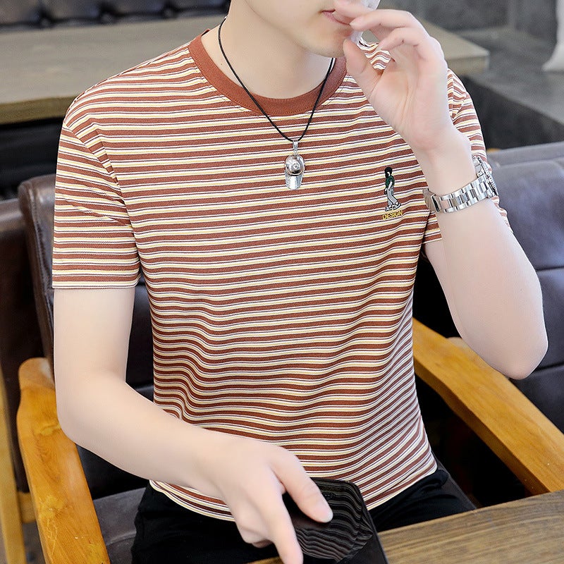 Men'S Short Sleeve T-Shirt Men'S Cotton Round Neck Striped Half Sleeve T-Shirt Men'S Round Neck Short Sleeve - Image 4