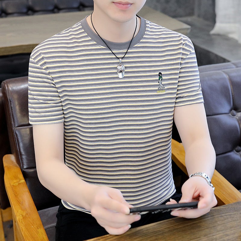 Men'S Short Sleeve T-Shirt Men'S Cotton Round Neck Striped Half Sleeve T-Shirt Men'S Round Neck Short Sleeve - Image 3