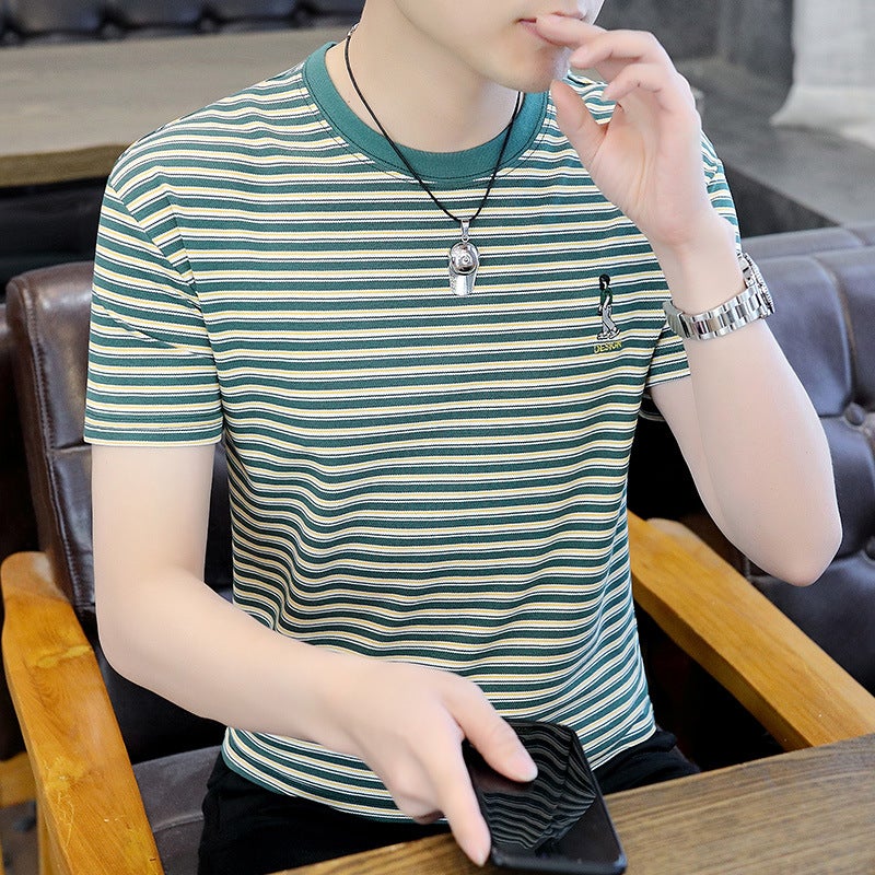 Men'S Short Sleeve T-Shirt Men'S Cotton Round Neck Striped Half Sleeve T-Shirt Men'S Round Neck Short Sleeve - Image 5