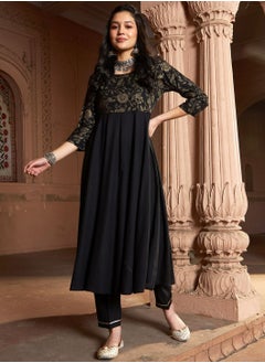 Floral Black Printed Kurta with Trousers