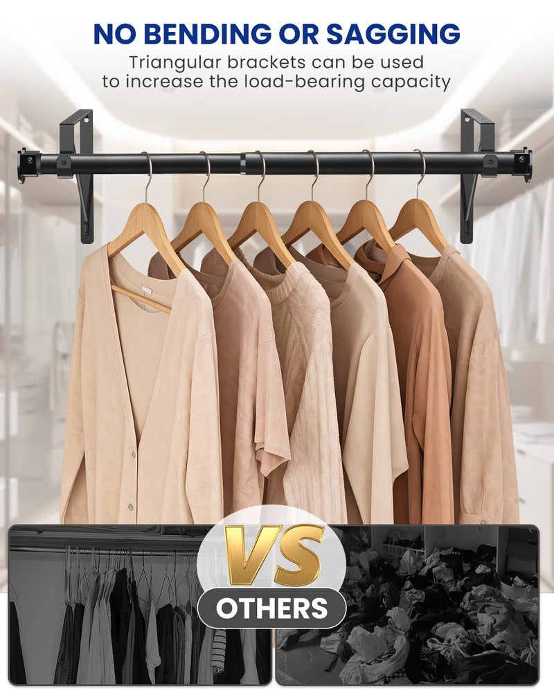 Supforce Closet Rods for Hanging Clothes with Triangular Brackets, 17 to 69 Inches Stepless Adjustable Closet Rod, 1.3 Inch Heavy Duty Closet Rod for Closet Wardrobe Laundry RV (Without Board/Black) - Image 5