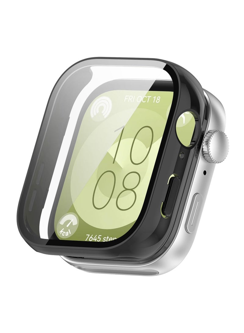 Protective Case for HUAWEI WATCH FIT 3 All-around Anti Scratch Shockproof Hard PC Full Cover Tempered Glass Case Compatible with Huawei Watch Fit3,Black - Image 1