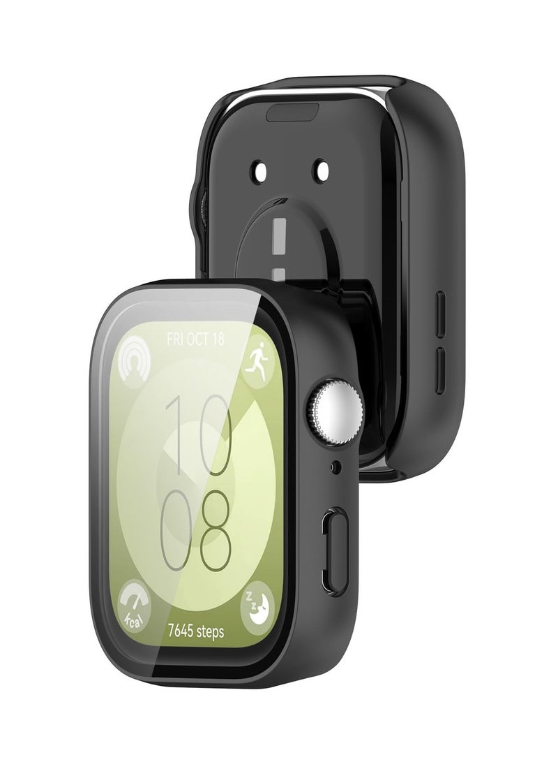 Protective Case for HUAWEI WATCH FIT 3 All-around Anti Scratch Shockproof Hard PC Full Cover Tempered Glass Case Compatible with Huawei Watch Fit3,Black - Image 2