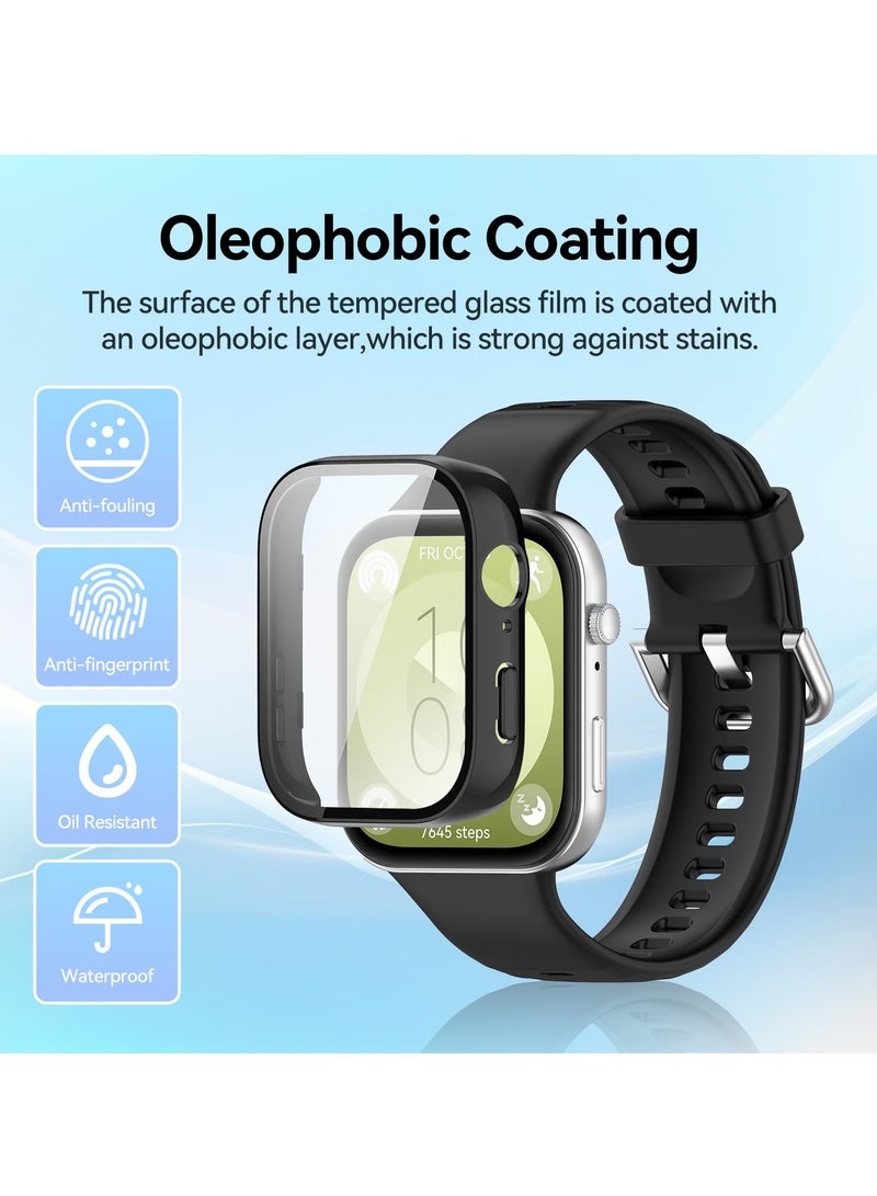 Protective Case for HUAWEI WATCH FIT 3 All-around Anti Scratch Shockproof Hard PC Full Cover Tempered Glass Case Compatible with Huawei Watch Fit3,Black - Image 3